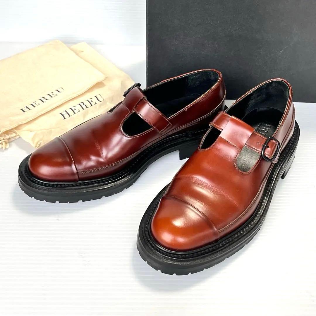 美品✨ HEREU ローファー Tストラップ ブラウン 24 スペイン Tストラップ ローファー （ブラウン スムース） -Emma Francis / エマ