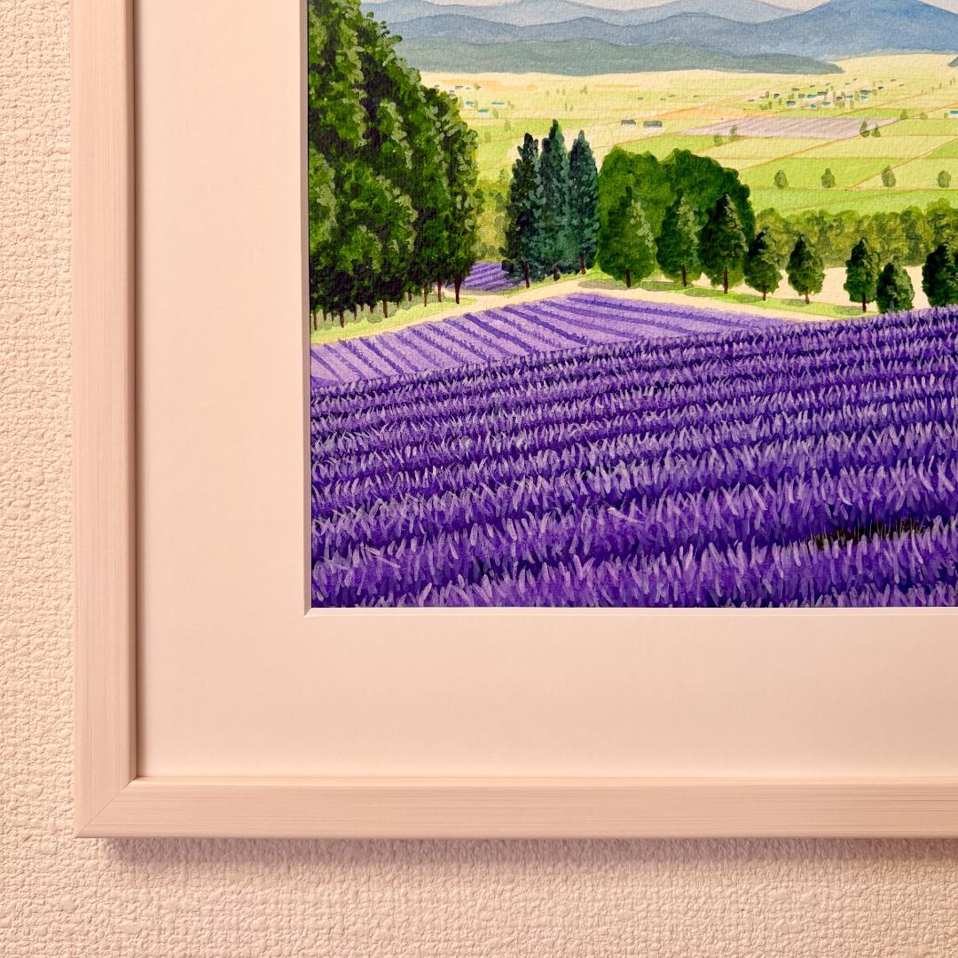 アクリル画 原画 「ラベンダー畑15」額縁付 F4サイズ 風景画