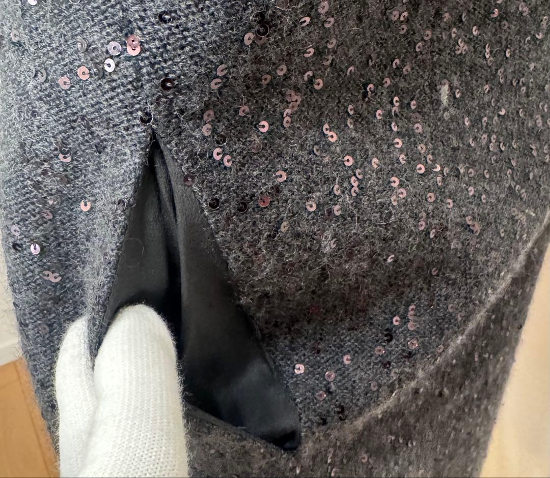 ブルネロクチネリ カシミヤ混スパンコールワンピ L サイズ イタリア製