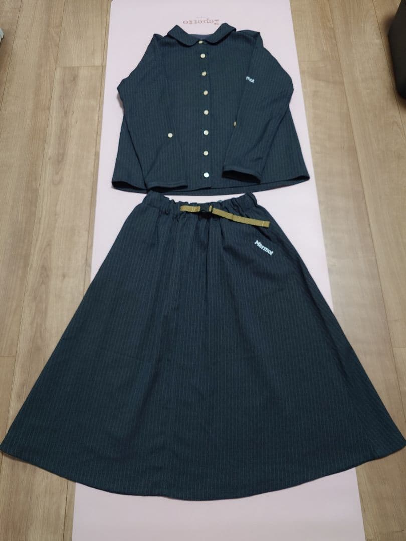 Marmot×四角友里コラボ ウィメンズシャツ＆ロングスカート チャコール