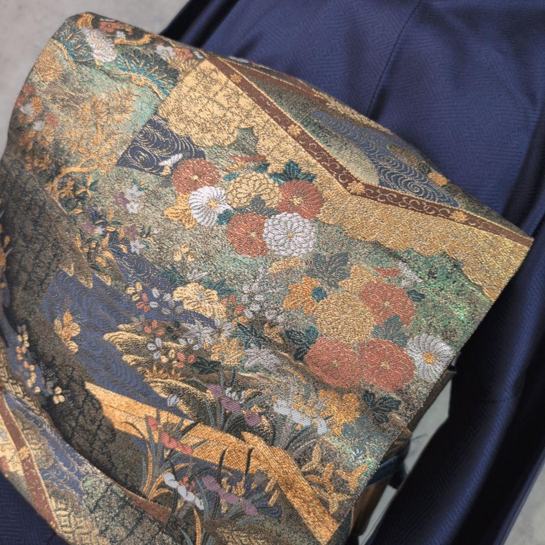 訪問着 フルセット 着物 正絹 青紺 花 相良 刺繍 繊細 F7 - メルカリ