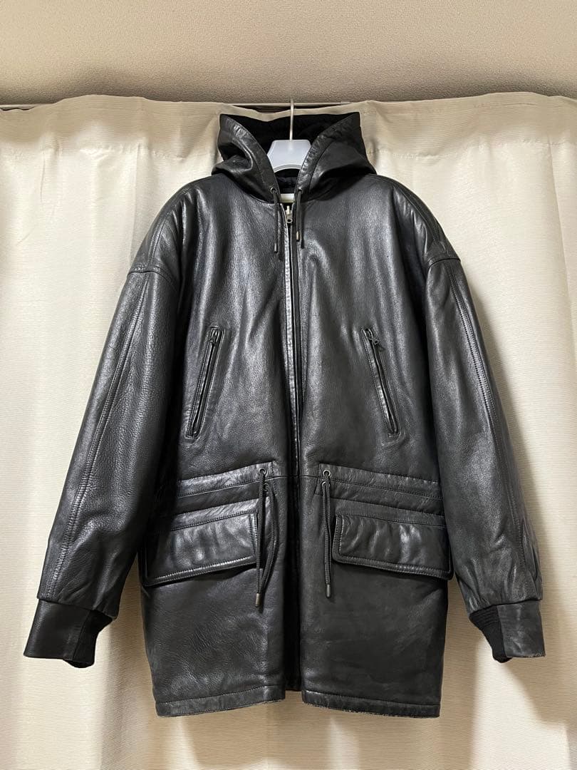 【フランス製】 SERAPHIN レザー モッズコート 50 90's 90's】Old SERAPHIN Black Leather Mouton Half Coat Size.54