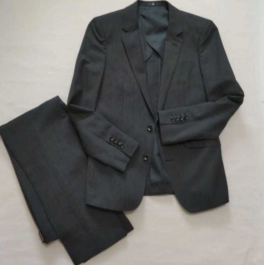 スーツセレクトビジネススーツ ダークグレー ストライプ Y4 背抜き