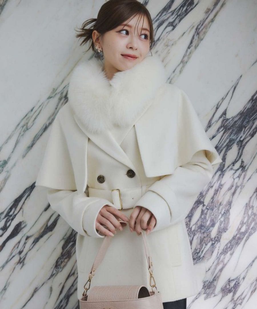 SALE Noela 新品 ケープ2wayミディウールコート オフホワイト S ノエラ NOELA ケープ2WAYミディウールコート （オフホワイト