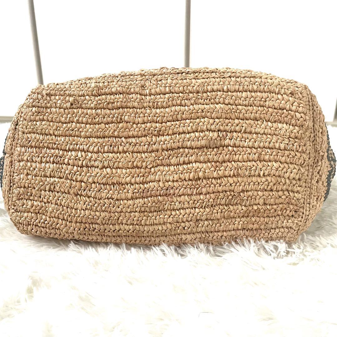 美品】ヴァネッサブリューノ☆かごバッグ ラフィア 大容量 ボーダー