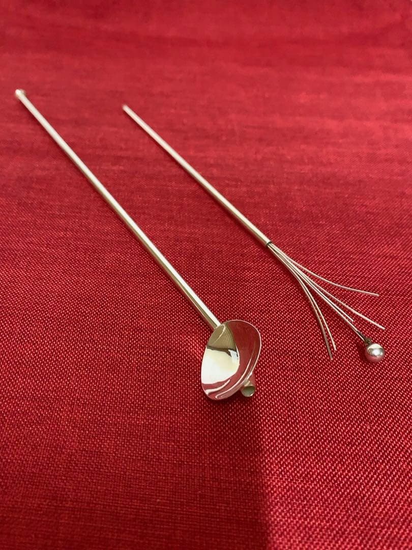 ドイツ製 純銀925S、マドラー＋ストロー＋ミキサー付スプーン