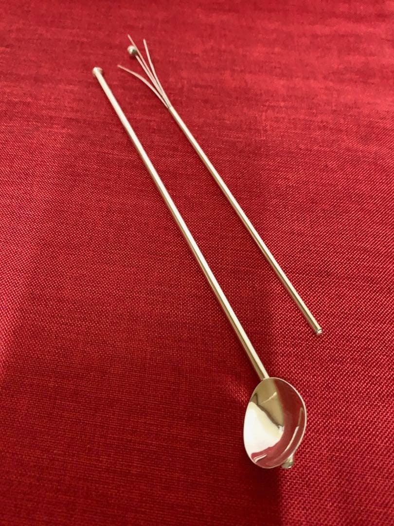 ドイツ製 純銀925S、マドラー＋ストロー＋ミキサー付スプーン