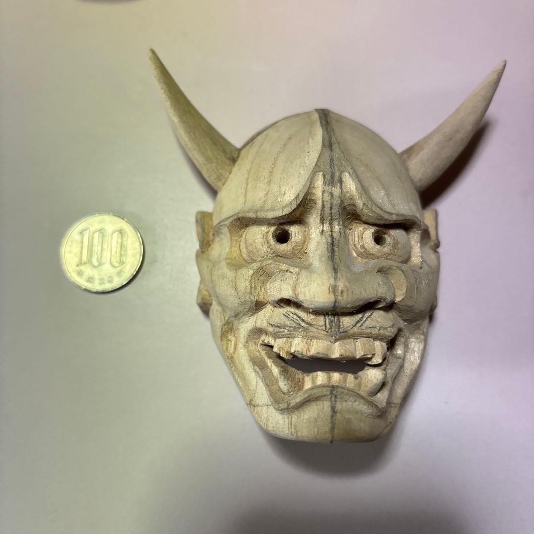 般若　木彫り《桐》 お面　お祭り　彫刻　木彫