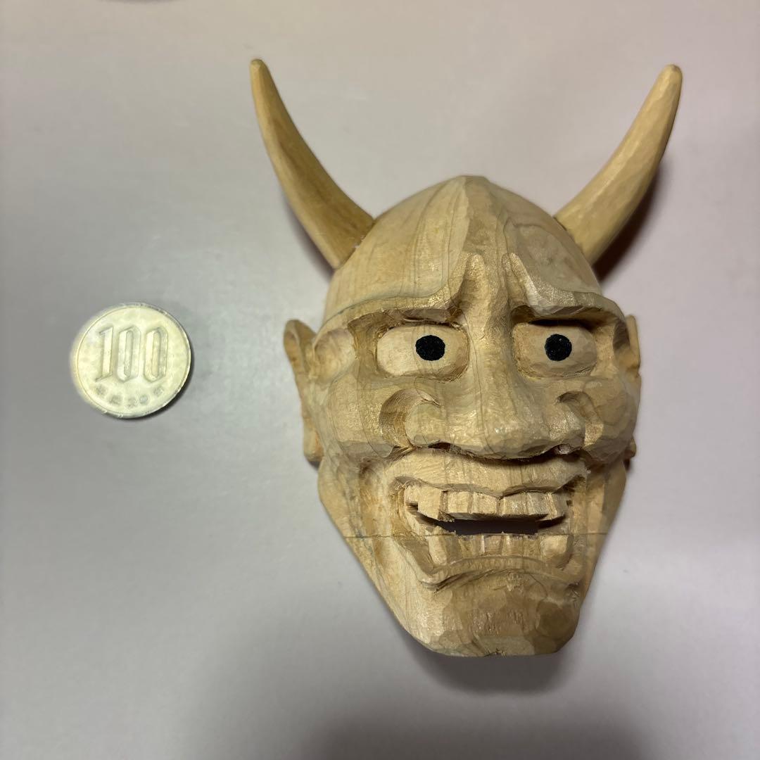 般若　木彫り《桐》 お面　お祭り　彫刻　木彫