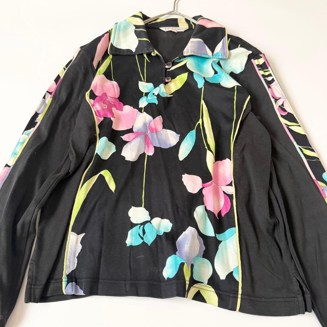 レオナールスポーツ 長袖カットソー シャツ フラワー ブラック サイズ