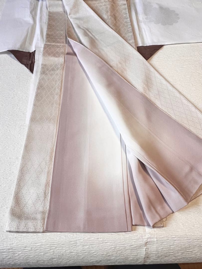 OKANO 博多御召 ピンクベージュ 正絹 丸洗い済 証紙あり 伝統的工芸品