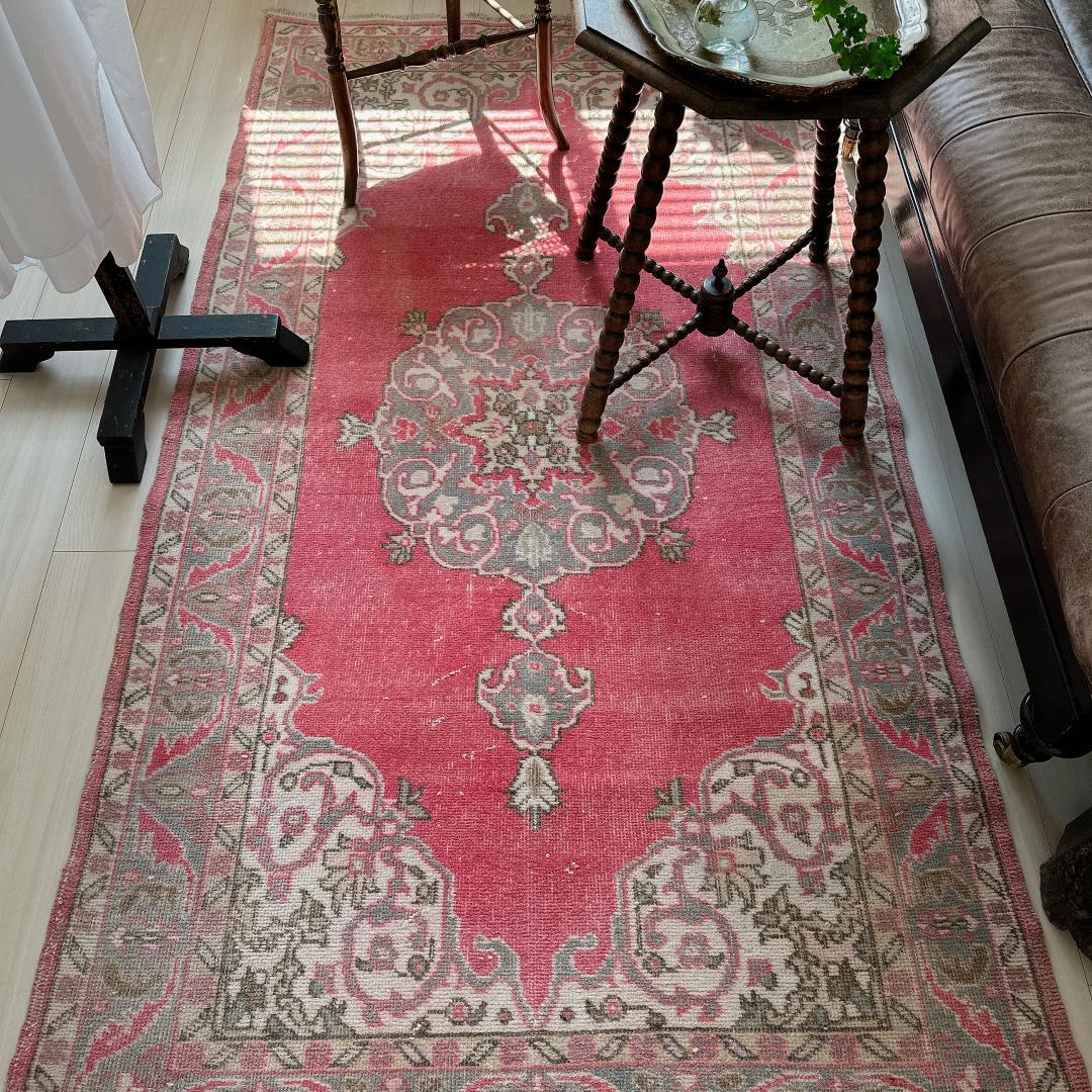 トルコヴィンテージラグ A65 コーラル レッド ネイビー ブルーグレー トルコ ヴィンテージラグ A128 レッド ネイビー ターコイズブルー