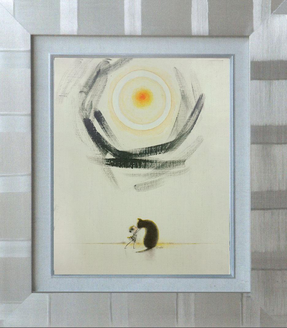 油絵 菅家令子絵 絵画インテリア額付(青緑＋金色の枠)F3-092018