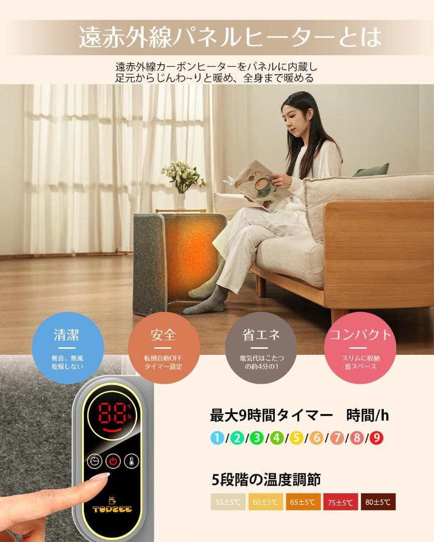 パネルヒーター 多層断熱構造＆高性能炭素素材 足元ヒーター 省エネ