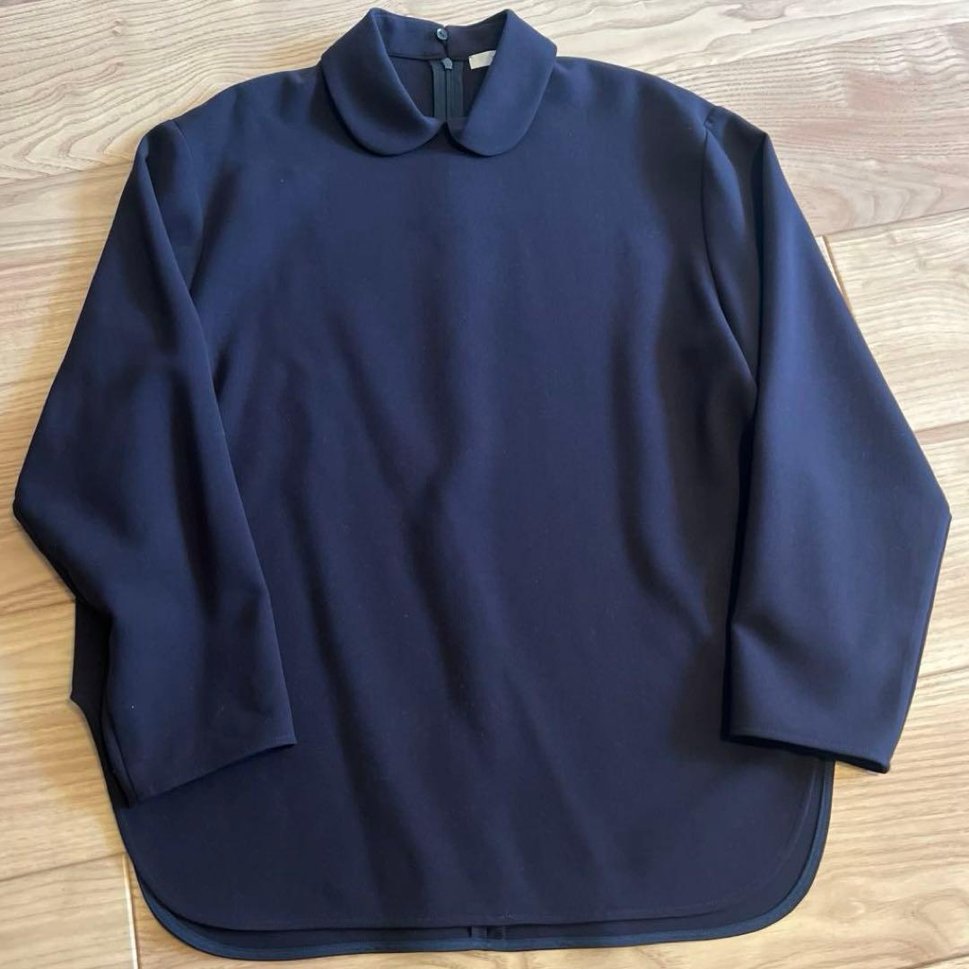 yori ダブルクロス丸襟カラーブラウス 紺