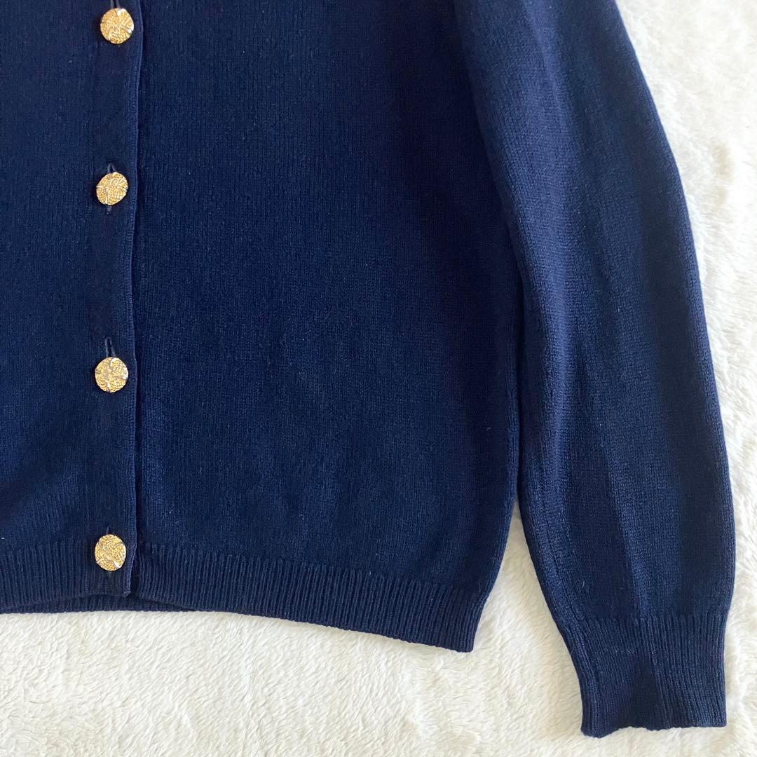 バランタイン カシミヤ100% 金ボタン ニットカーディガン38 ネイビー