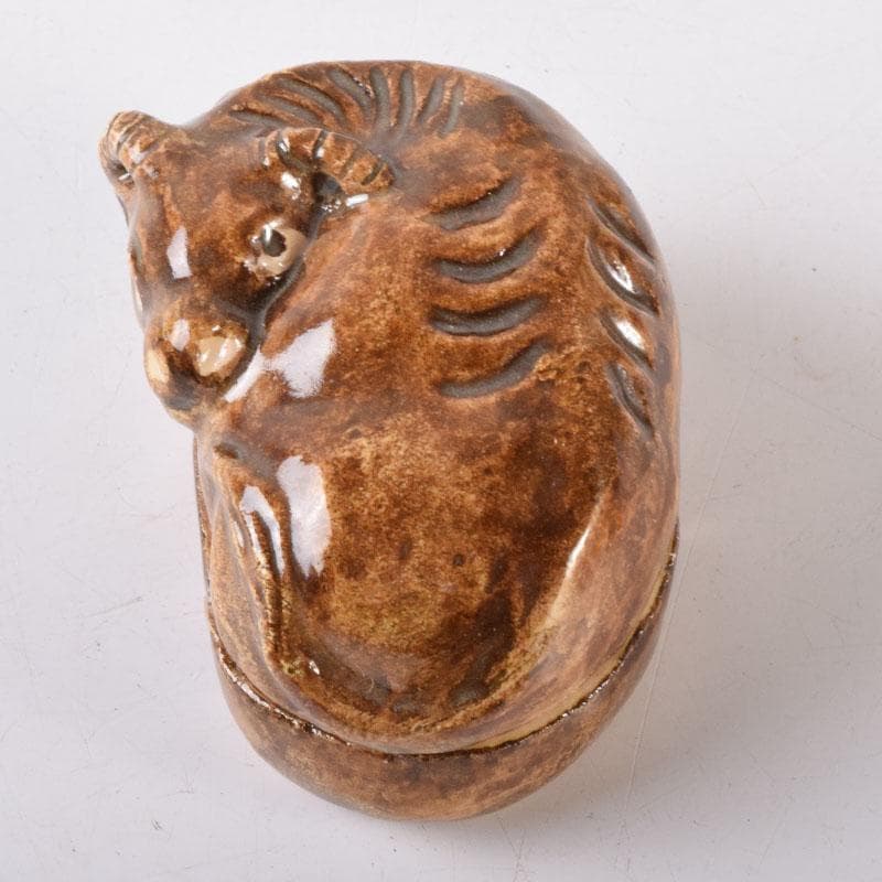 茶道具 楽焼 伊東桂楽作 旦入写 牛 香合 共箱 V 7477