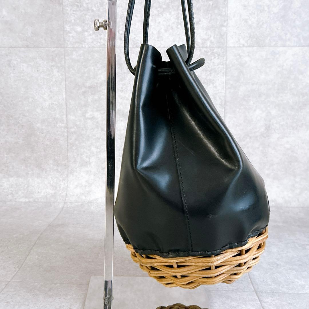 エバゴス ebagos カゴバッグ オイルショルダー 鏡付き 紅籐 レザー