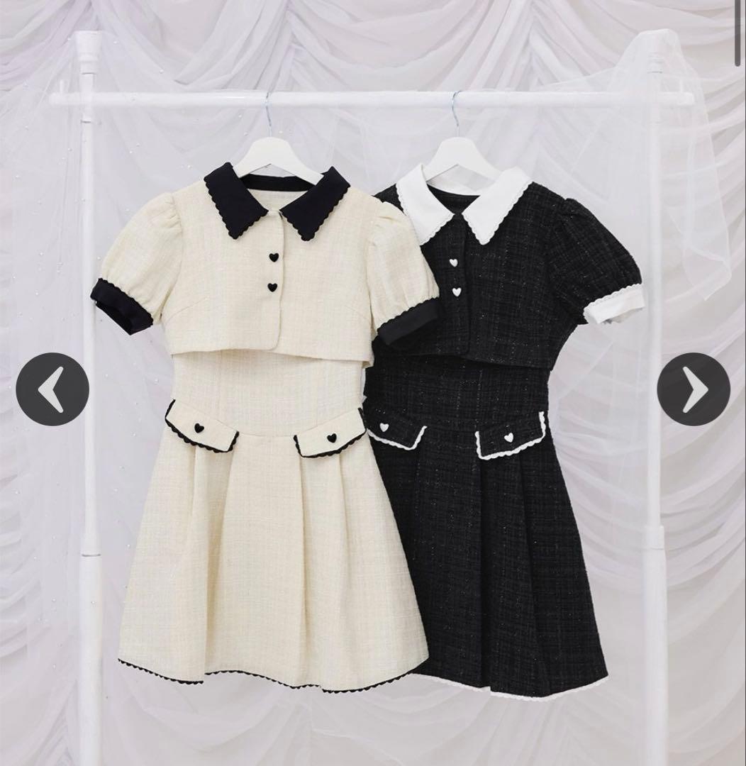 HONEY MEW ハニーミュウ バックリボンツイードワンピ オフホワイト