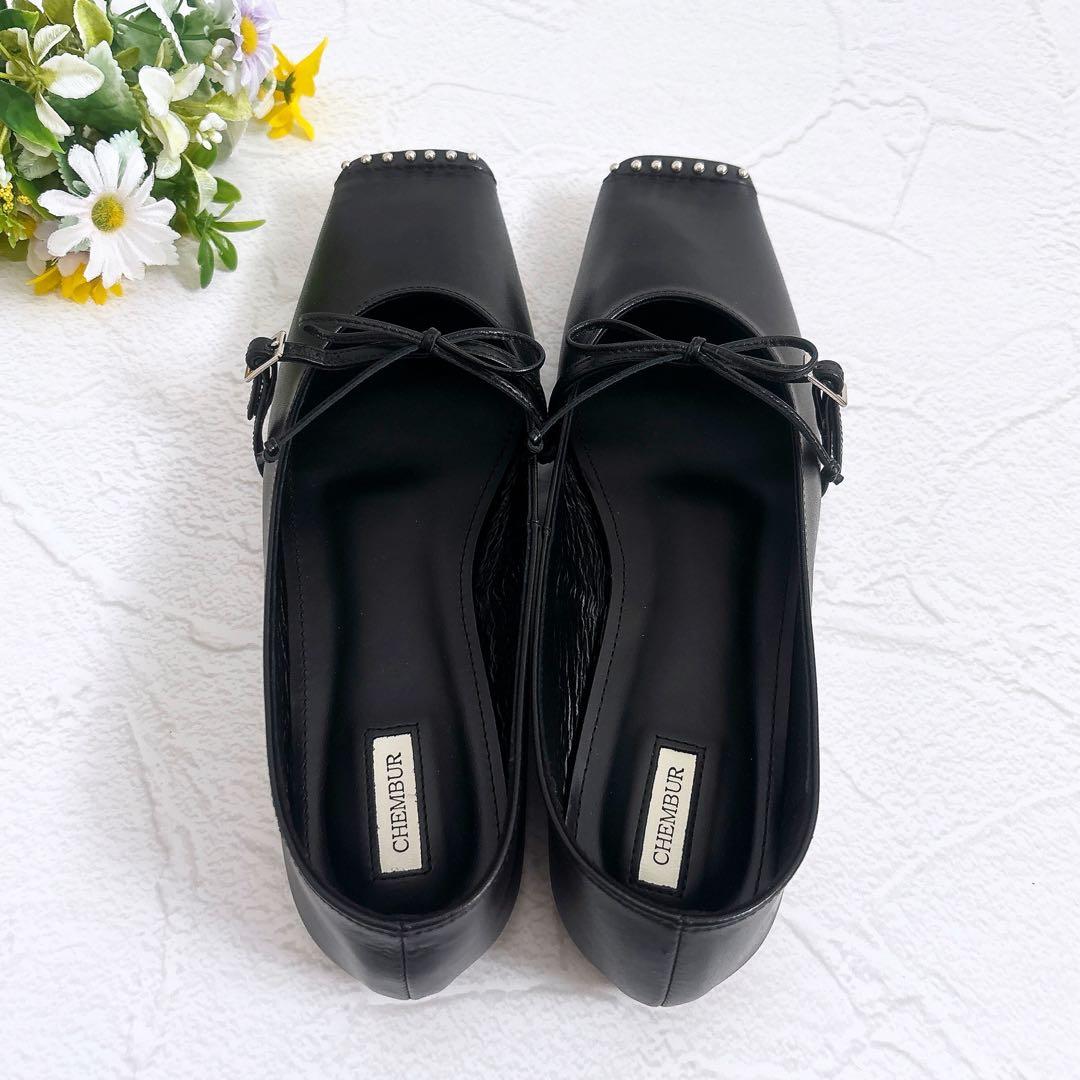《新品25SS》CHEMBUR スタッズ メリージェーン パンプス 黒 37 箱