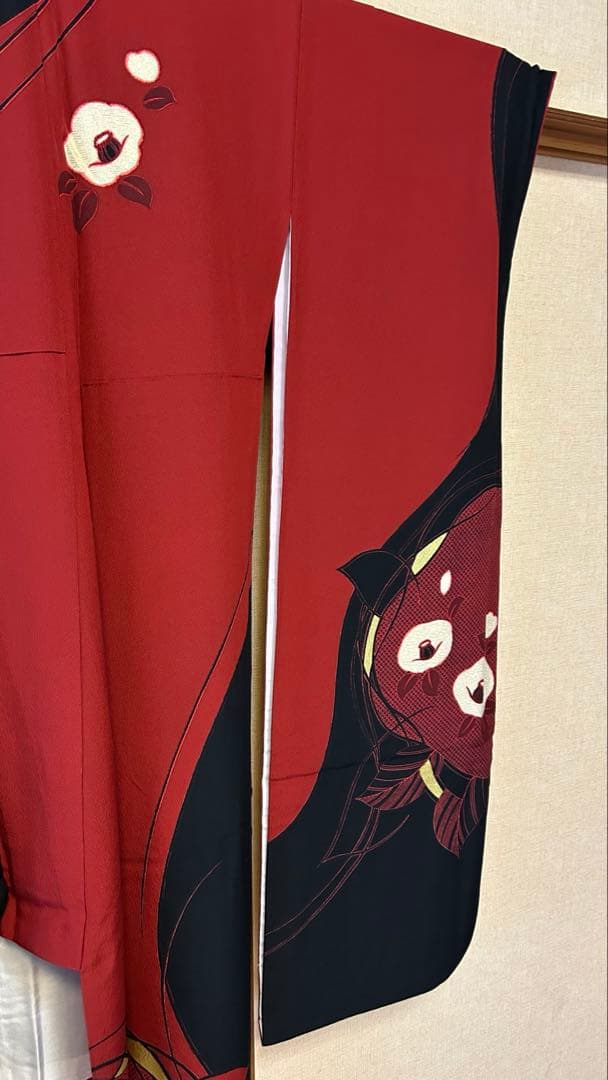 美品✨️】振袖フルセット レトロモダン 赤 黒 椿 1998年製 成人式
