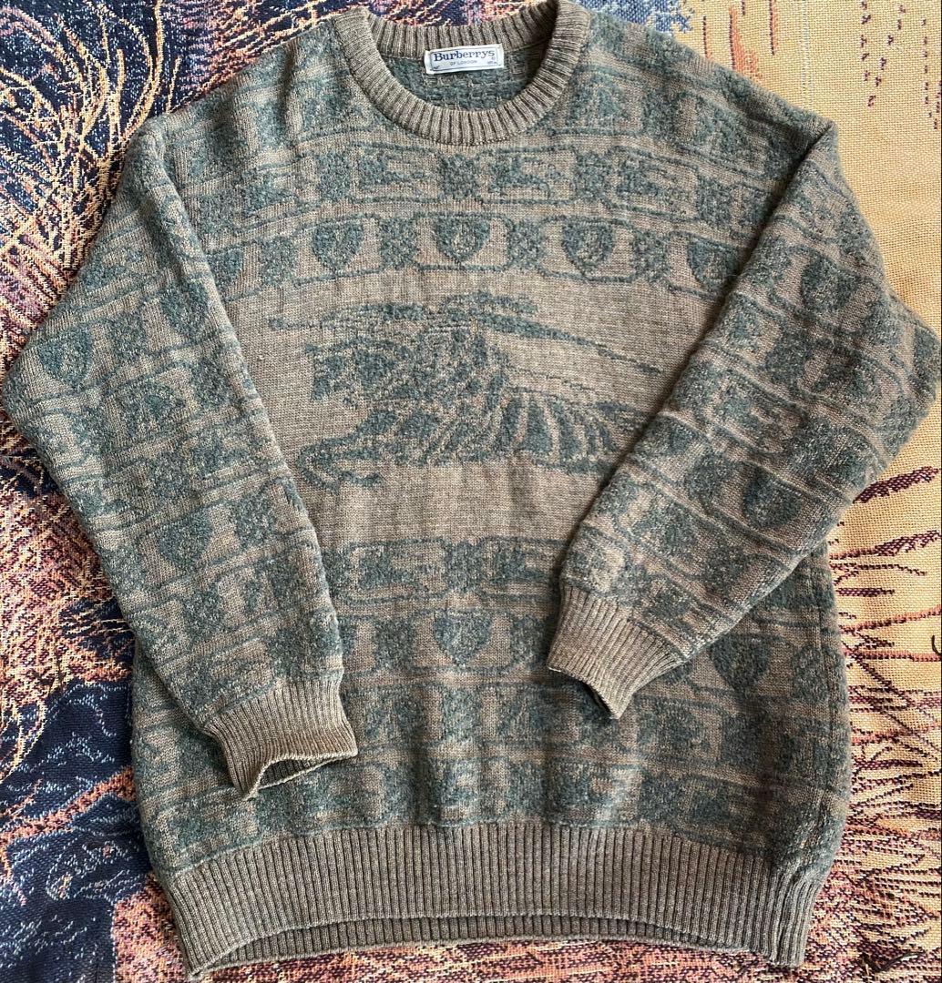 【英国製】80s 90s 希少柄 Burberrys ニット•セーター グリーン 90s Burberrys knit バーバリー ニット/セーター burberry 緑 メランジ