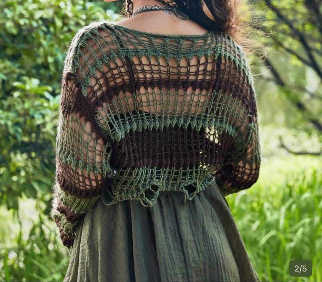 カーディガン フェアリーグランジ y2k クロップド オリーブ ブラウン