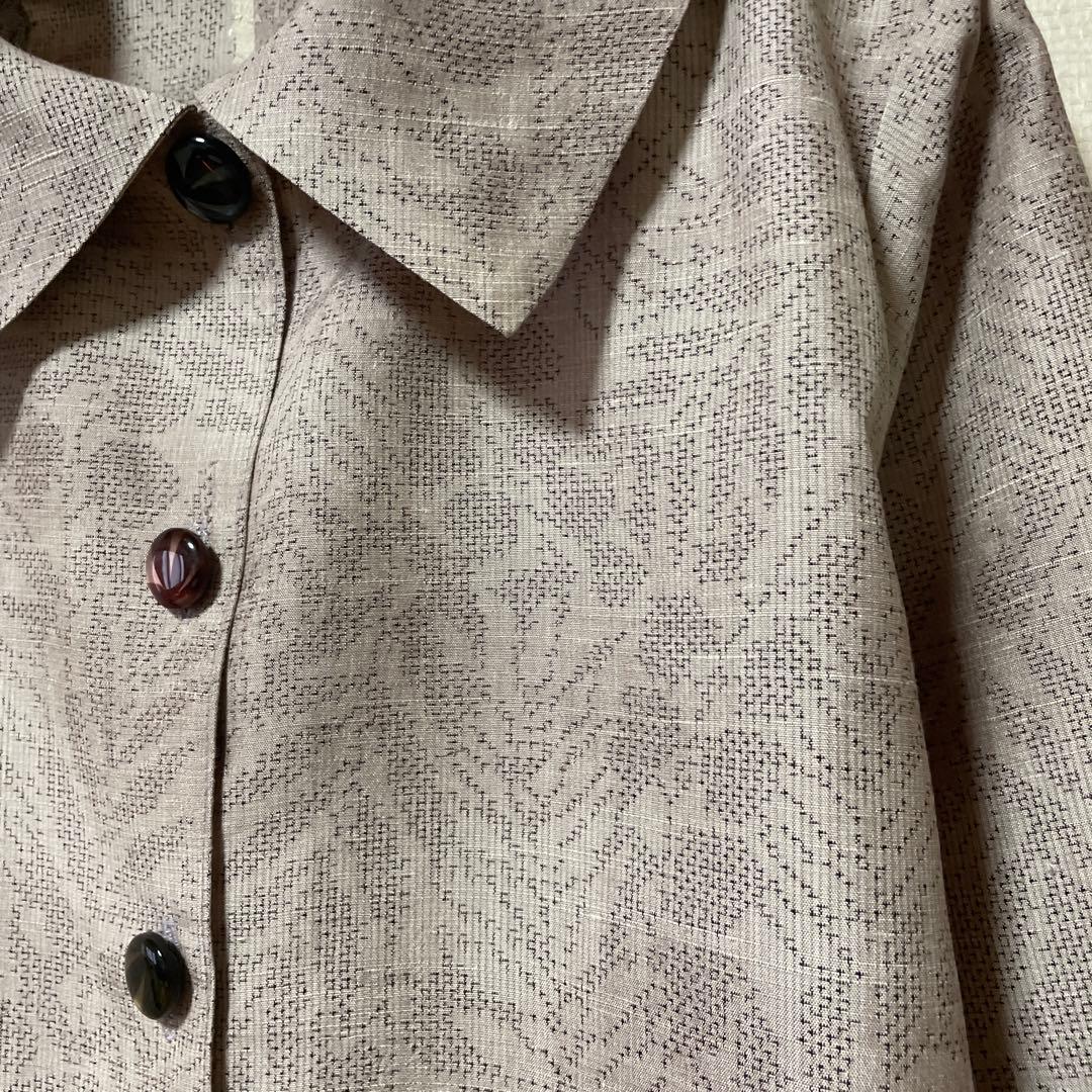 本場結城紬淡ピンクベージュ紙風船ボタン