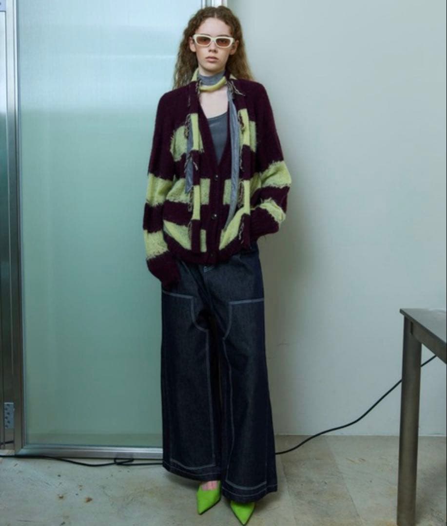 MAISON SPECIAL フリンジ付き紫と黄のストライプカーディガン - メルカリ