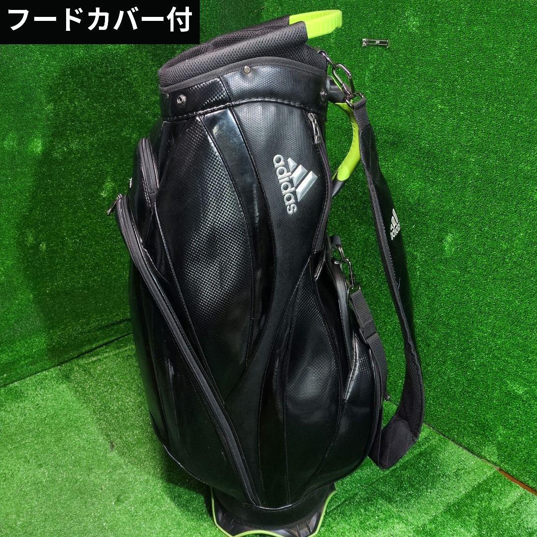 adidas キャディバッグ フードカバー付 ブラック/グリーン エナメル調