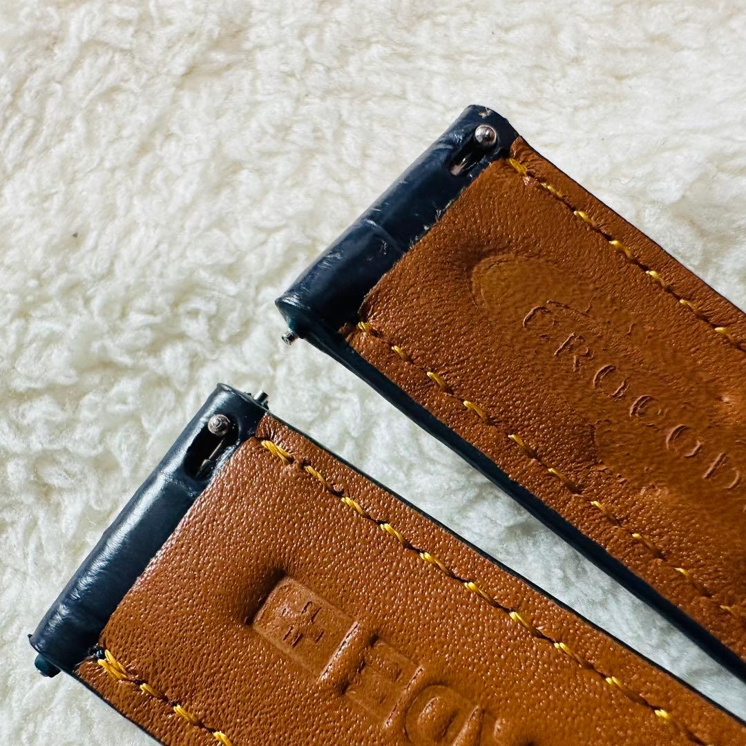 3031#20mm-18mmミッドナイトブルー☆本物クロコダイルベルト☆スイス製