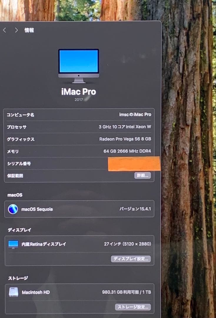 iMac Pro 2017 3.0GHz 10コア 64GB SSD 1TB