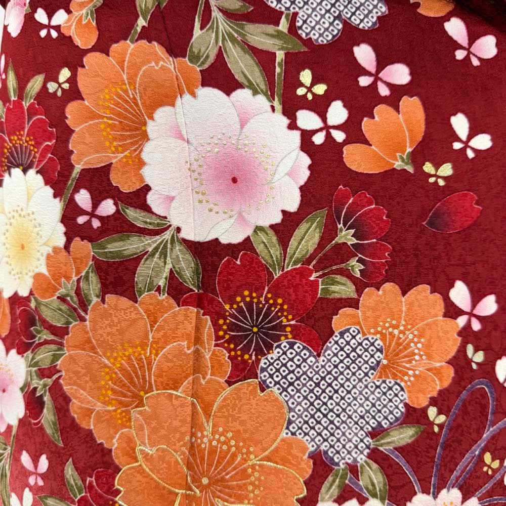 振袖 正絹 赤 黄色 古典花柄 裄68㎝ 成人式 中古 c-82 - メルカリ