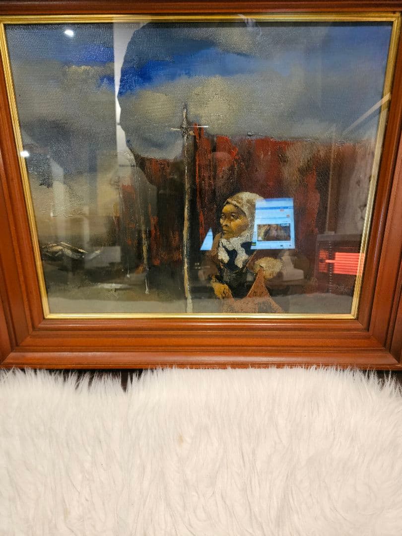 工藤和男「網干し場」油彩 8号 創元会元会長 労働者の賛歌 豪華額装