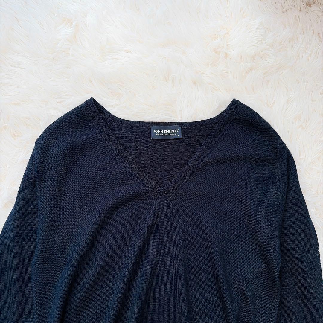 ジョンスメドレー 英国製 ウールvネックニット ネイビー S - メルカリ