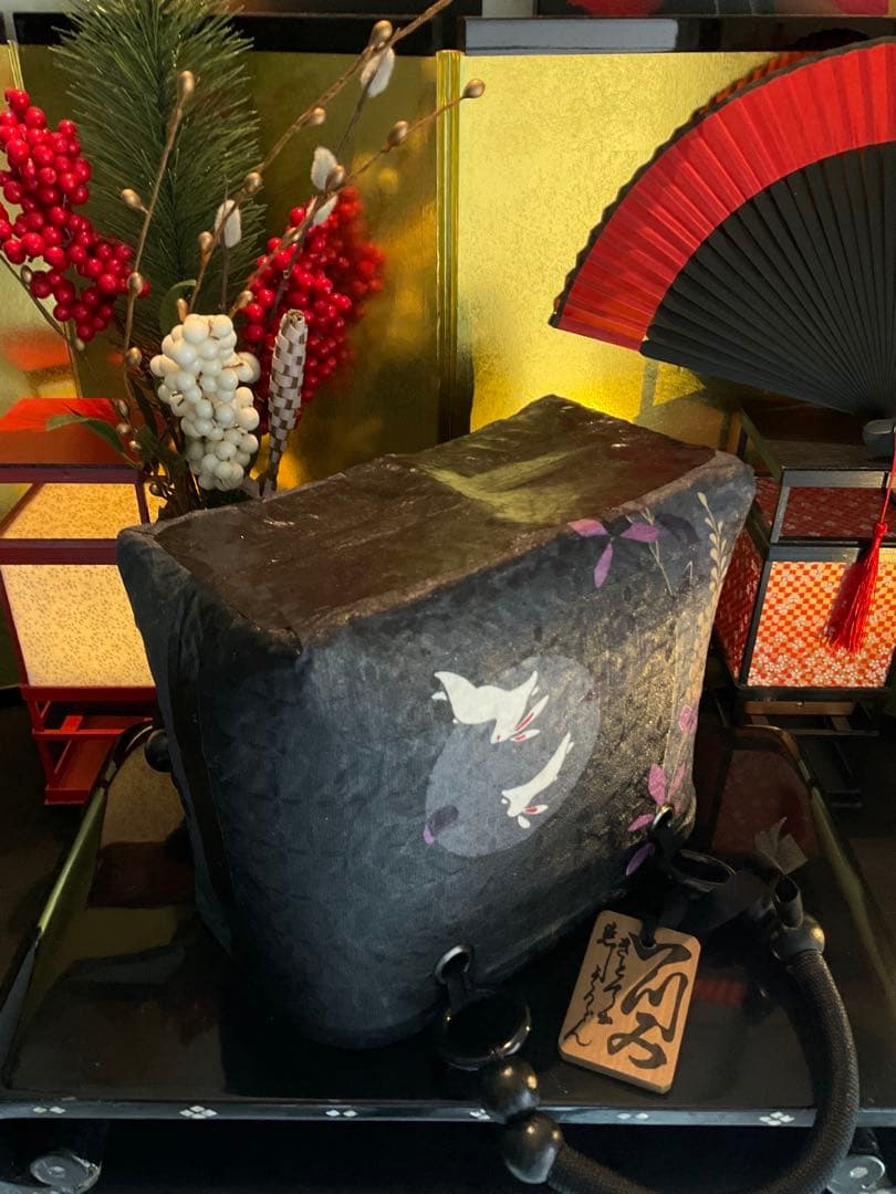 一閑張り 一閑張りバッグ 籠バッグ 和紙 花絵柄 着物 兎 京友禅 藤