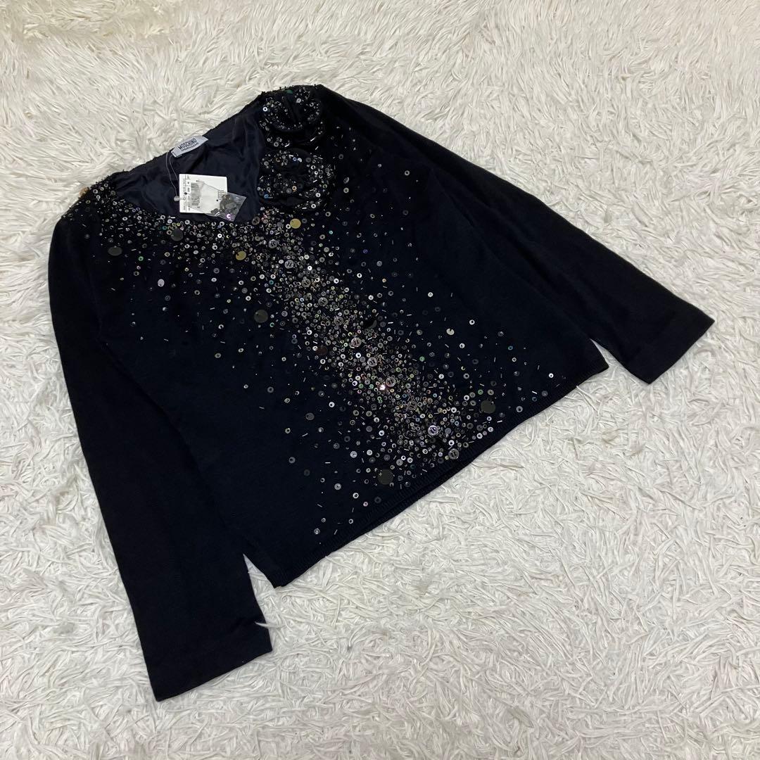 【タグ付】MOSCHINO ビジューカーディガン　ニット　スパンコール　黒　L スパンコール ニットカーディガン LE SOUK HOLIDAY｜クロスプラス公式