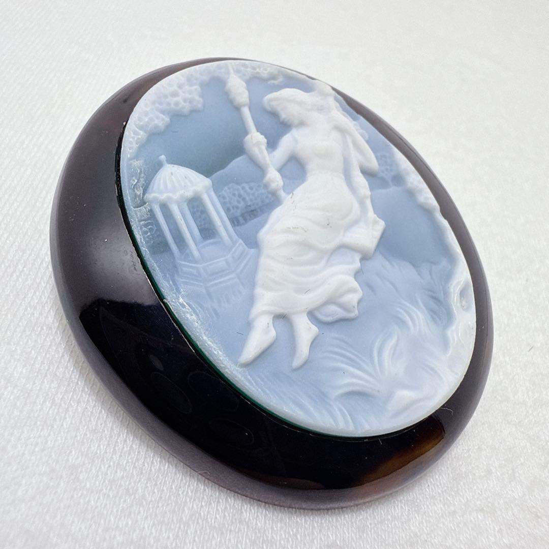 本鼈甲 べっ甲 ブルー カメオ ブローチ ブランコ 鼈甲縁ストーンカメオブルー ブローチ・ペンダント兼用 ｜大澤鼈甲