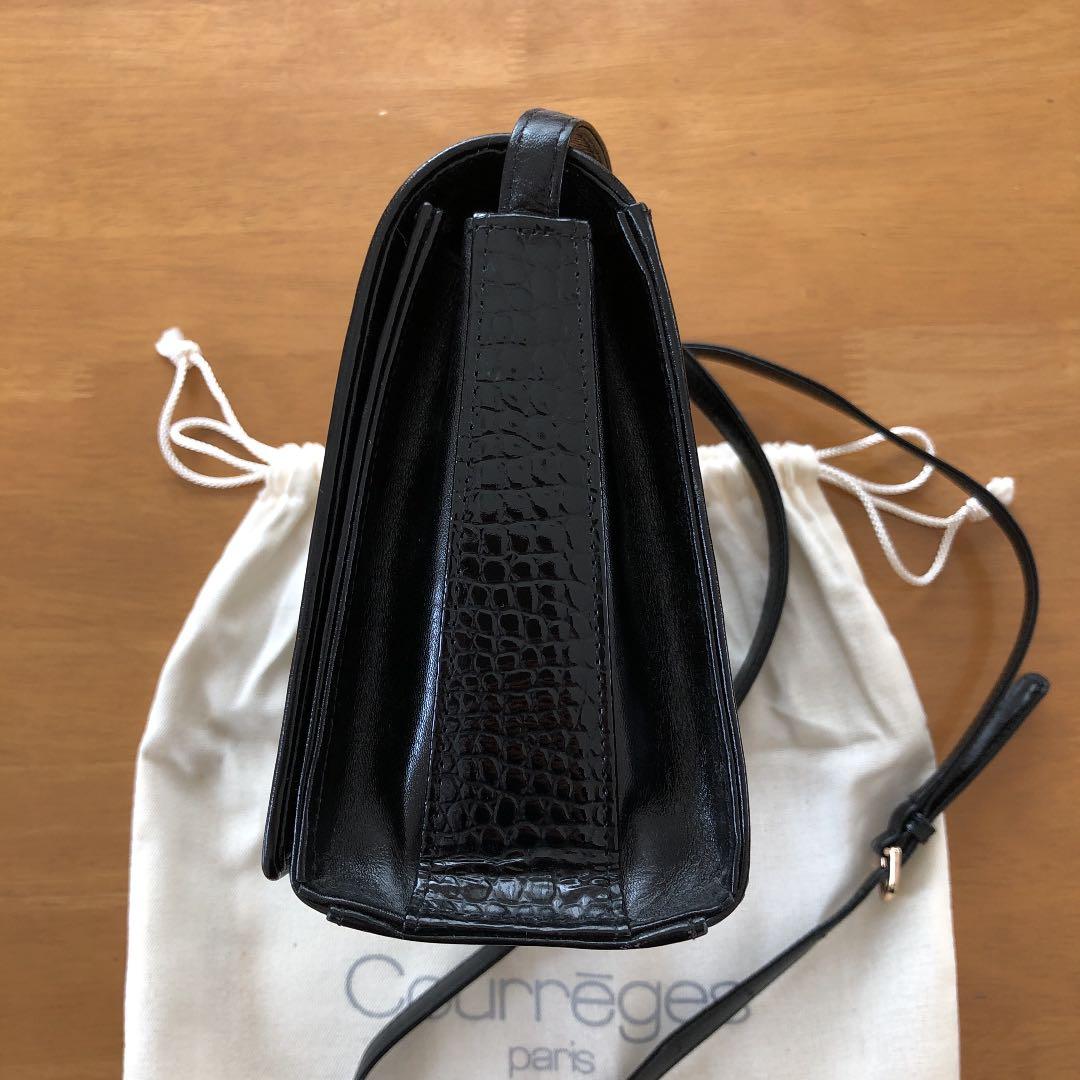 クレージュ】Courreges ショルダーバッグ エナメル 黒 ヴィンテージ