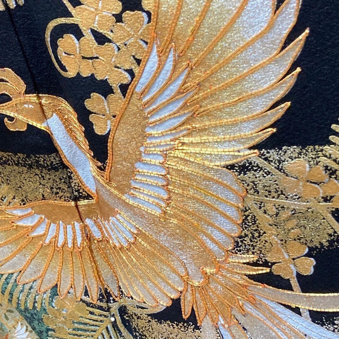 1003］黒留袖 美品 鳳凰蜀江 比翼付 五つ紋 違柏 金彩 正絹 着物 袷