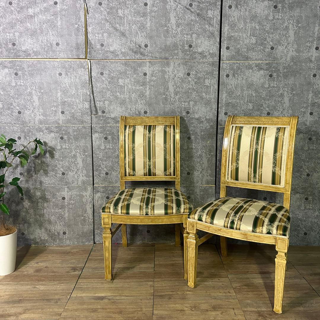 トトロ꧁イタリア製꧂ダイニングチェア2脚 ストライプ ヨーロッパ 食卓椅子 DOMIYA ダイニングチェア ウィンザーチェア 2脚セット木製 無垢材 椅子