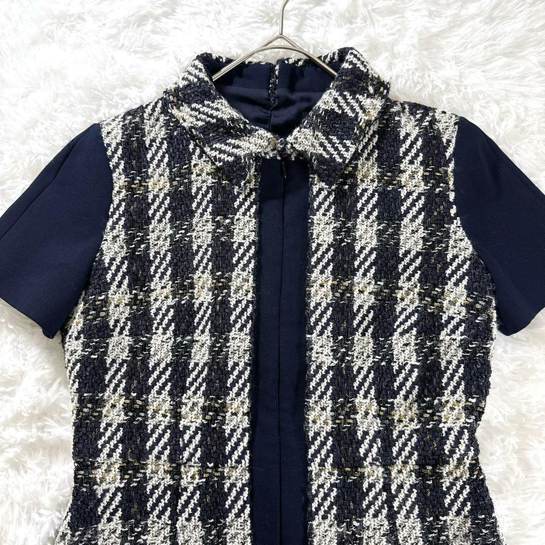 PAULE KA ポールカ ツイードワンピース ネイビー きれいめ 卒業式 襟付