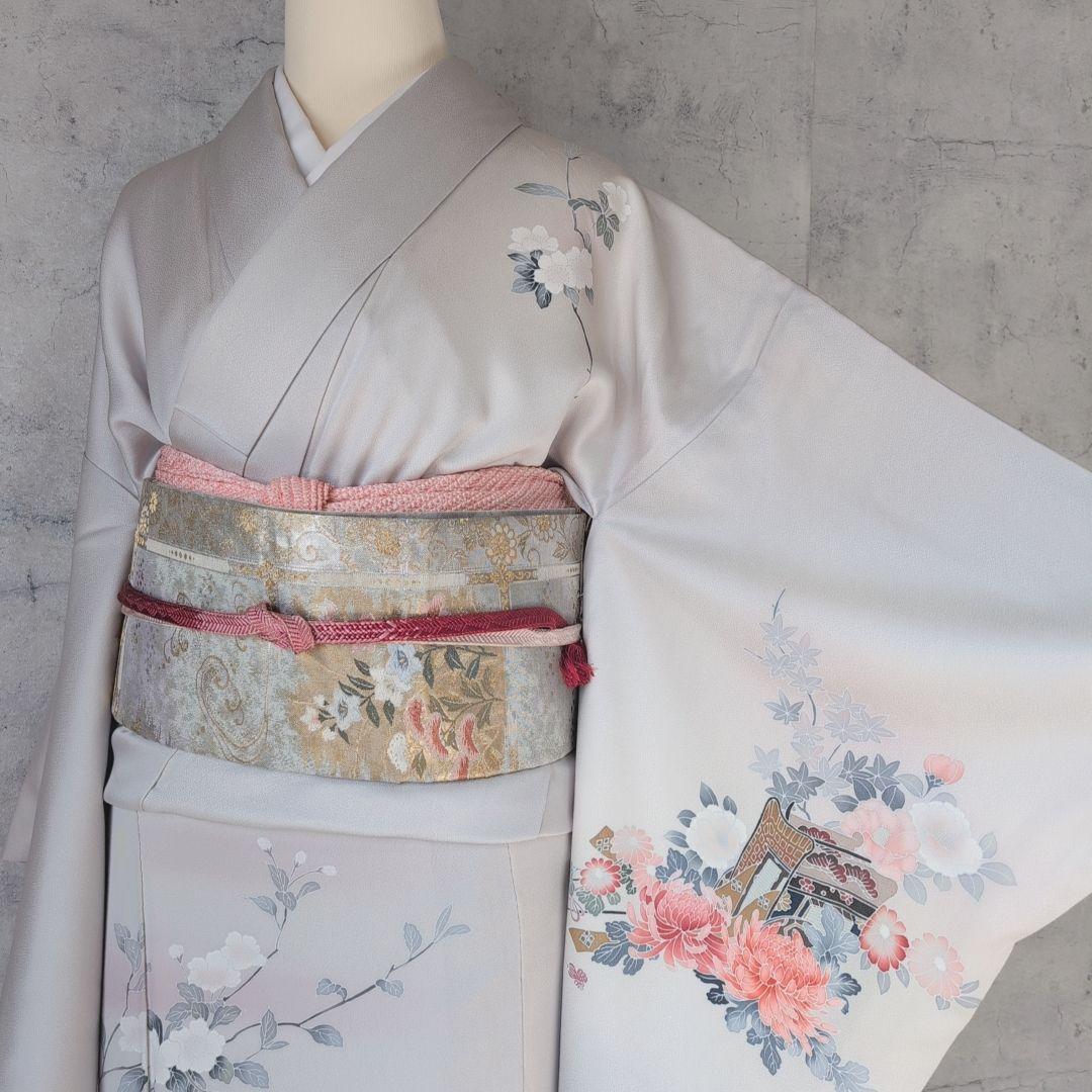 訪問着 フルセット 着物 正絹 トールサイズ 友禅 花車 金彩加工 祝い事