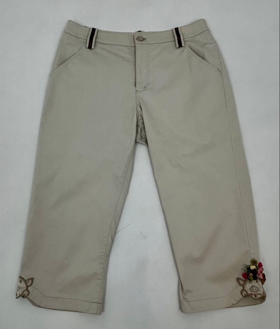 ★推薦必見【アルベロベロ】ストレッチクロプトパンツ　裾モチーフビーズ加工　M ☆推薦必見【アルベロベロ】ストレッチクロプトパンツ 裾モチーフ