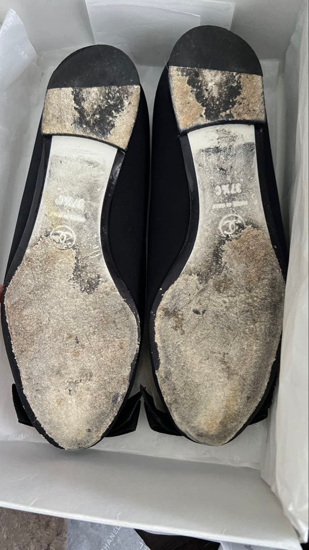 最終価格 CHANEL ブラック フラットシューズ 37.5C 銀座店購入