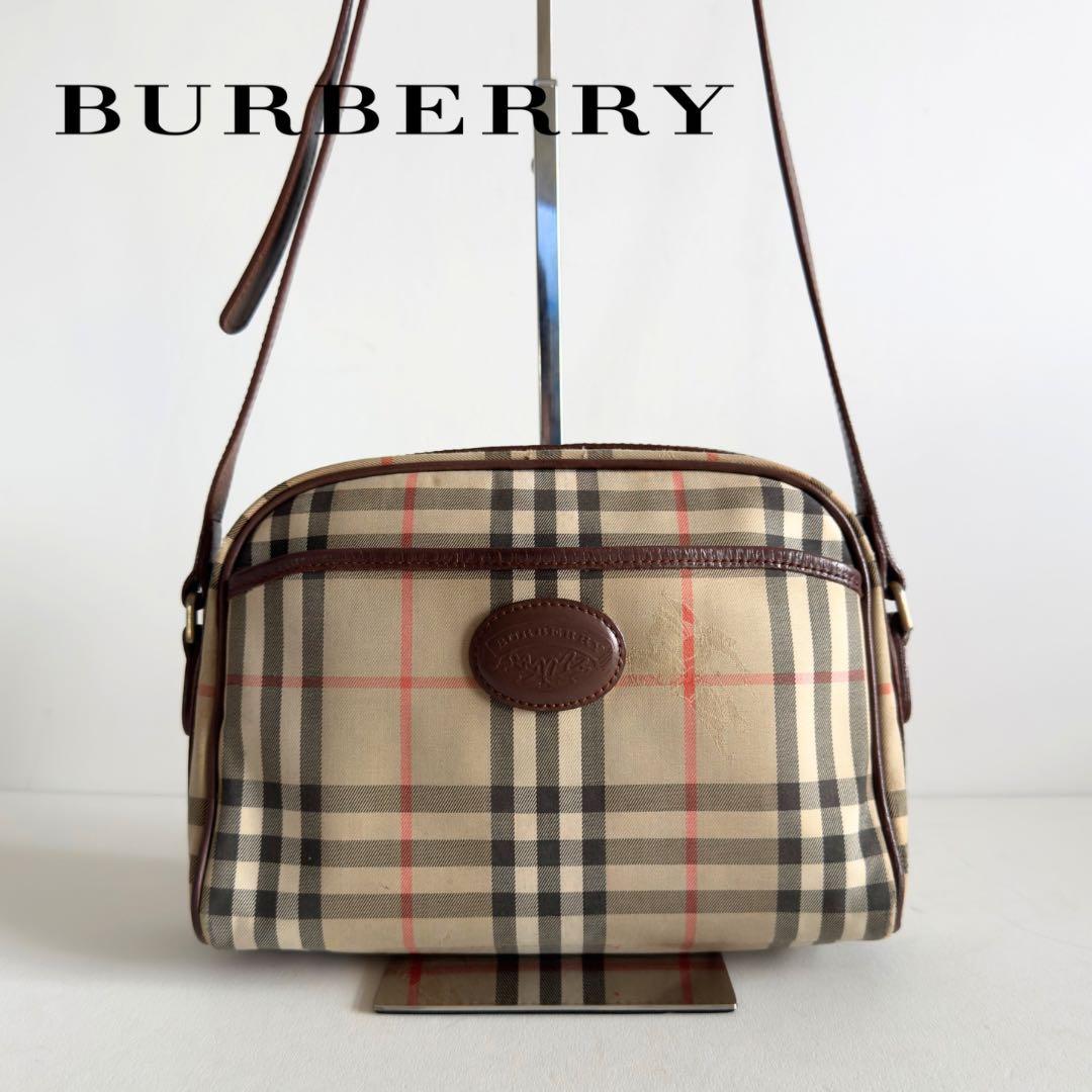 バーバリー ショルダーバッグ ノバチェック 旧ロゴ 月桂樹 キャンバス
