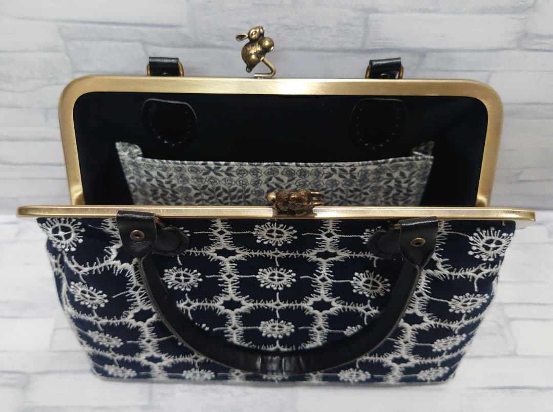 アネモネ】ミナペルホネン リネン 大きめ がま口バッグ ハンドメイド