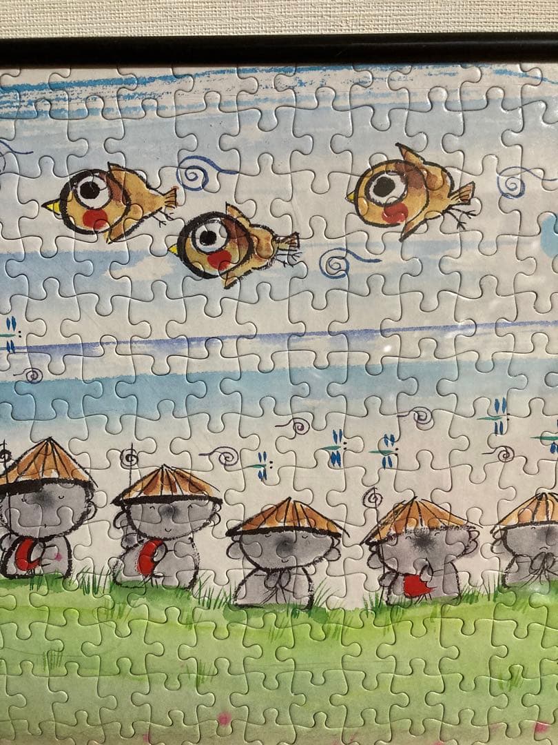 千P⑭のんびり幸せいっぱい六地蔵 ジグソーパズル アルミ額49×72㎝完成品美