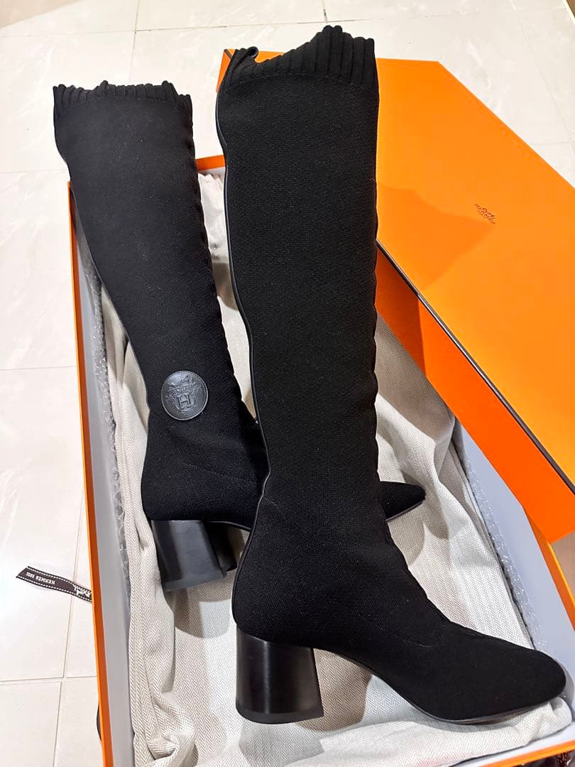 HERMES エルメスブーツ フォンテーヌ ロングブーツ 36 ニット - メルカリ