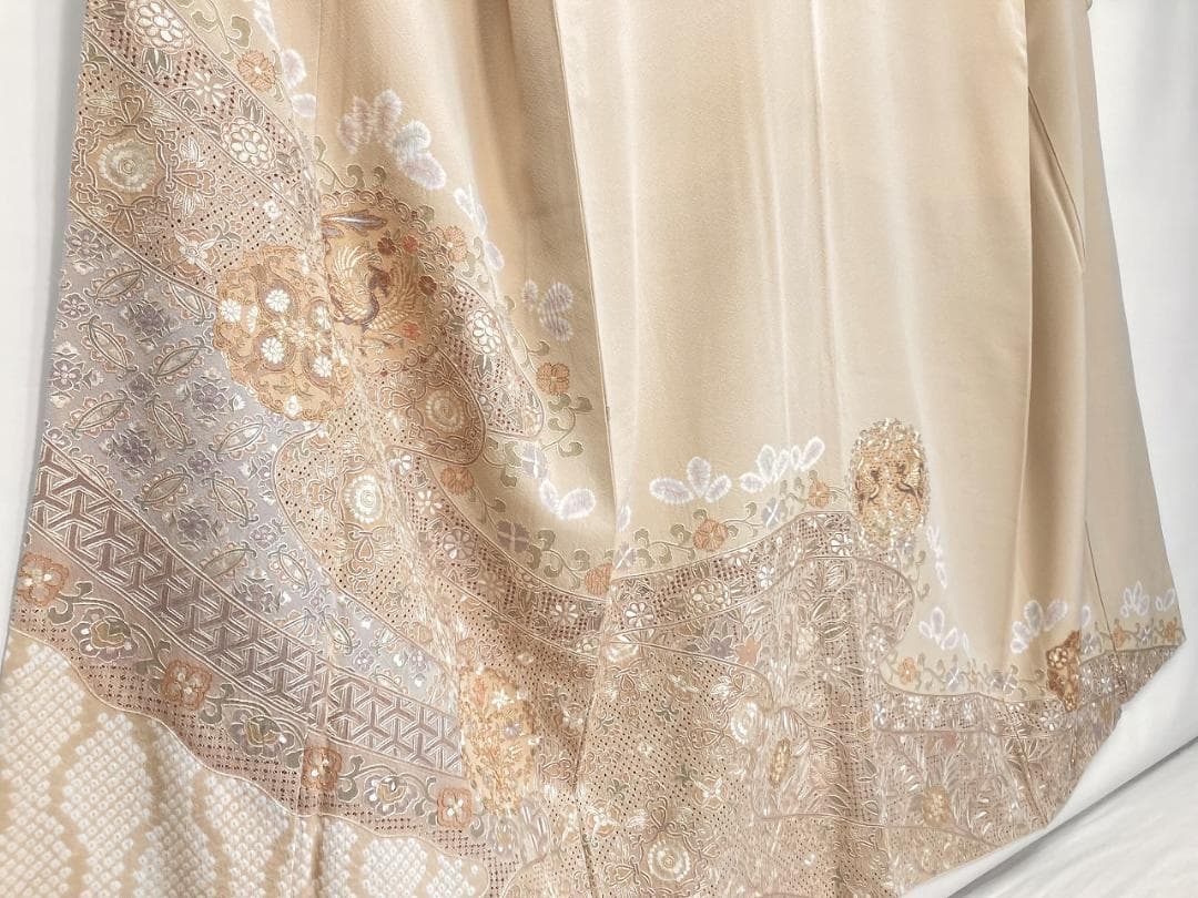 汕頭 蘇州 相良 総刺繍 中国三大 訪問着 袷 正絹 ベージュ クリーム